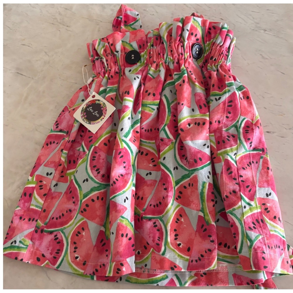 Lou Lou Girls Watermelon Print Paperbag Waist Sleeveless Dress Pink Green 6Y NWT